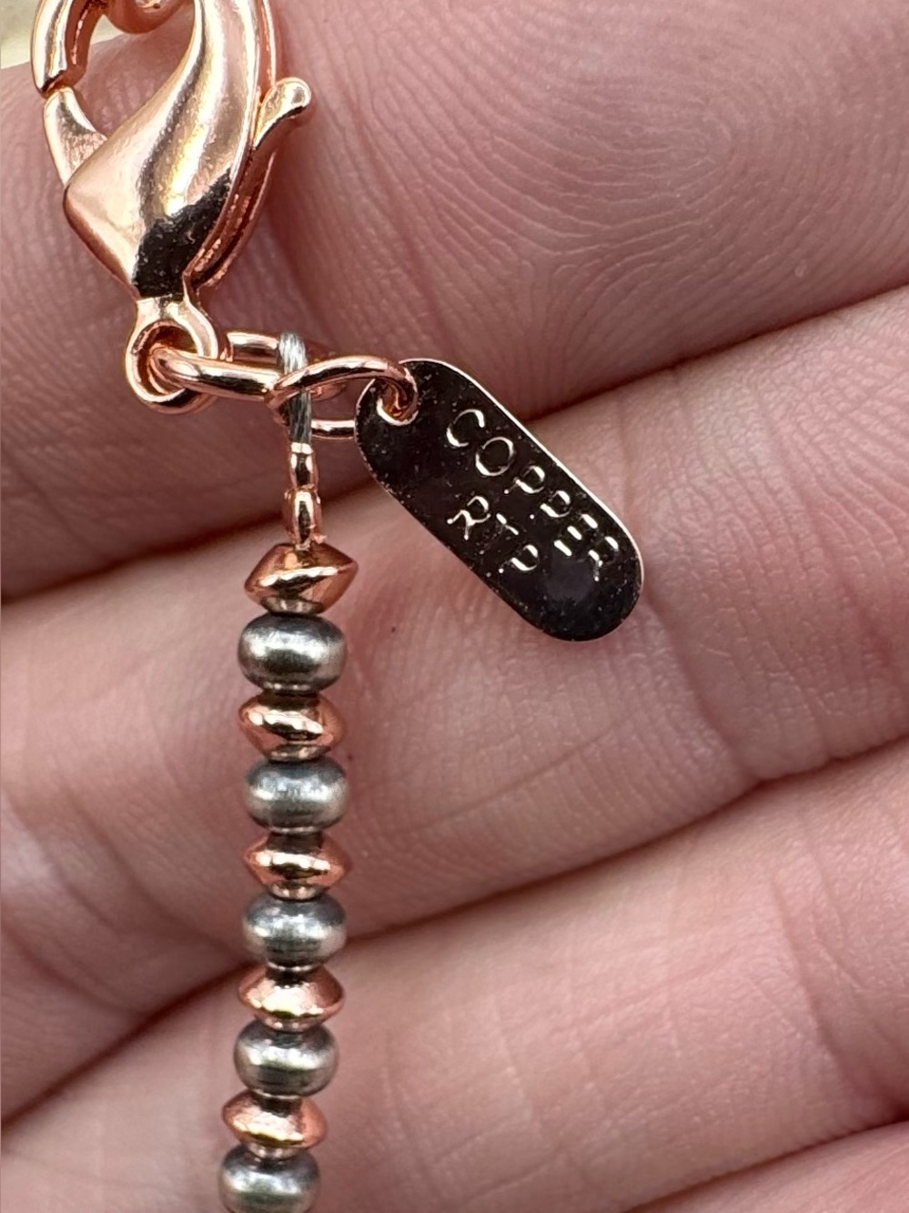 Native Style Navajo Pearl Inspired Silver And Copper Two Tone Beaded Necklace - Picture 5 of 5